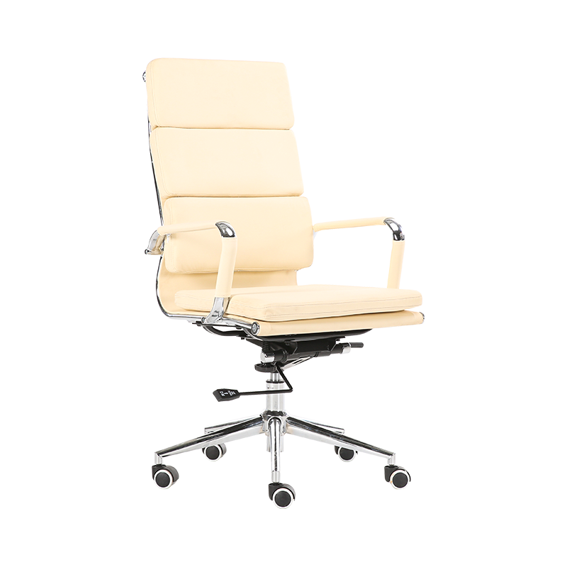 Y-5729D-H Cadeira de escritório com encosto acolchoado e costura horizontal bege claro, beleza e conforto no seu melhor