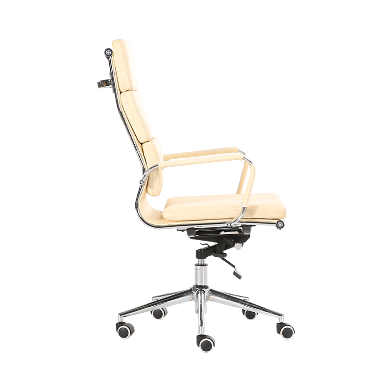 Y-5729D-H Cadeira de escritório com encosto acolchoado e costura horizontal bege claro, beleza e conforto no seu melhor